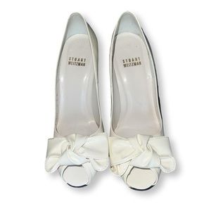 Stuart Weitzman Cream Leather Bow Heels